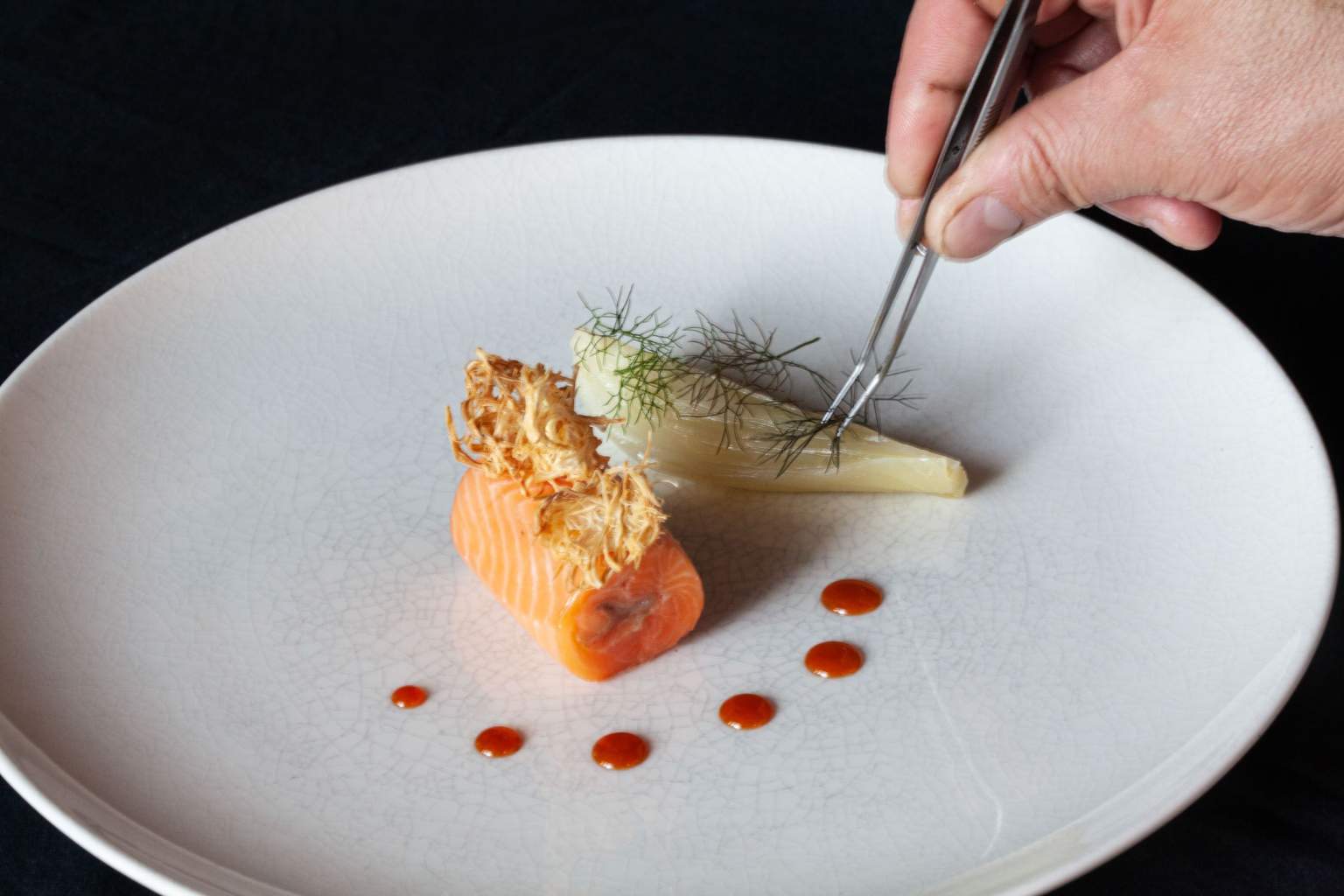 Plat gastronomique servie dans une assiette blanche servie à l'Hôtel Restaurant Le Morvan, à Luzy dans la Nièvre